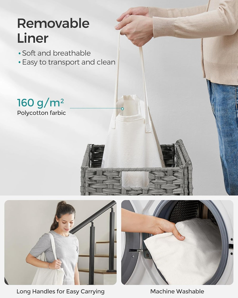 SONGMICS Laundry Hamper with Lid, 23.8 Gal (90 L) Synthetic Rattan,Foldable