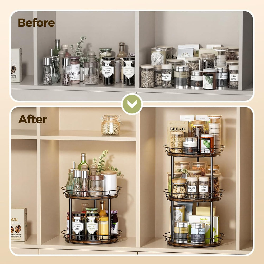 LAMU 2 Tier Lazy Susan Turntable Rotating Spice Rack Organizer for Cabinet