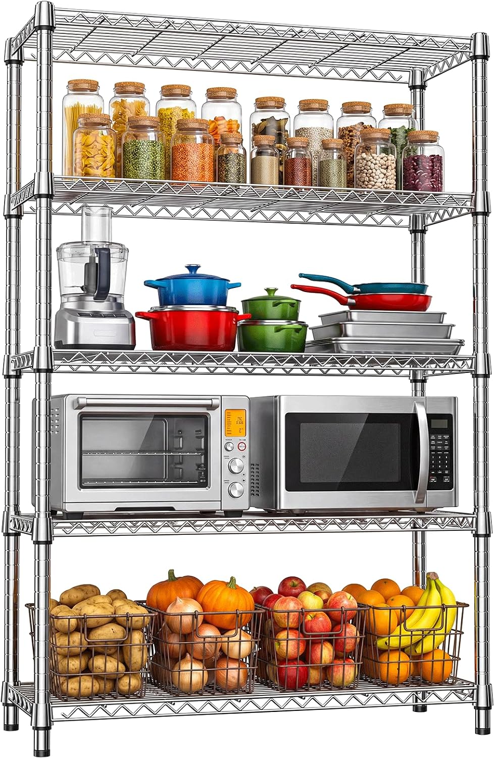 IZEUK Heavy Duty 5-Tier Wire Storage Rack, 1750 LBS Capacity Chrome Metal She...