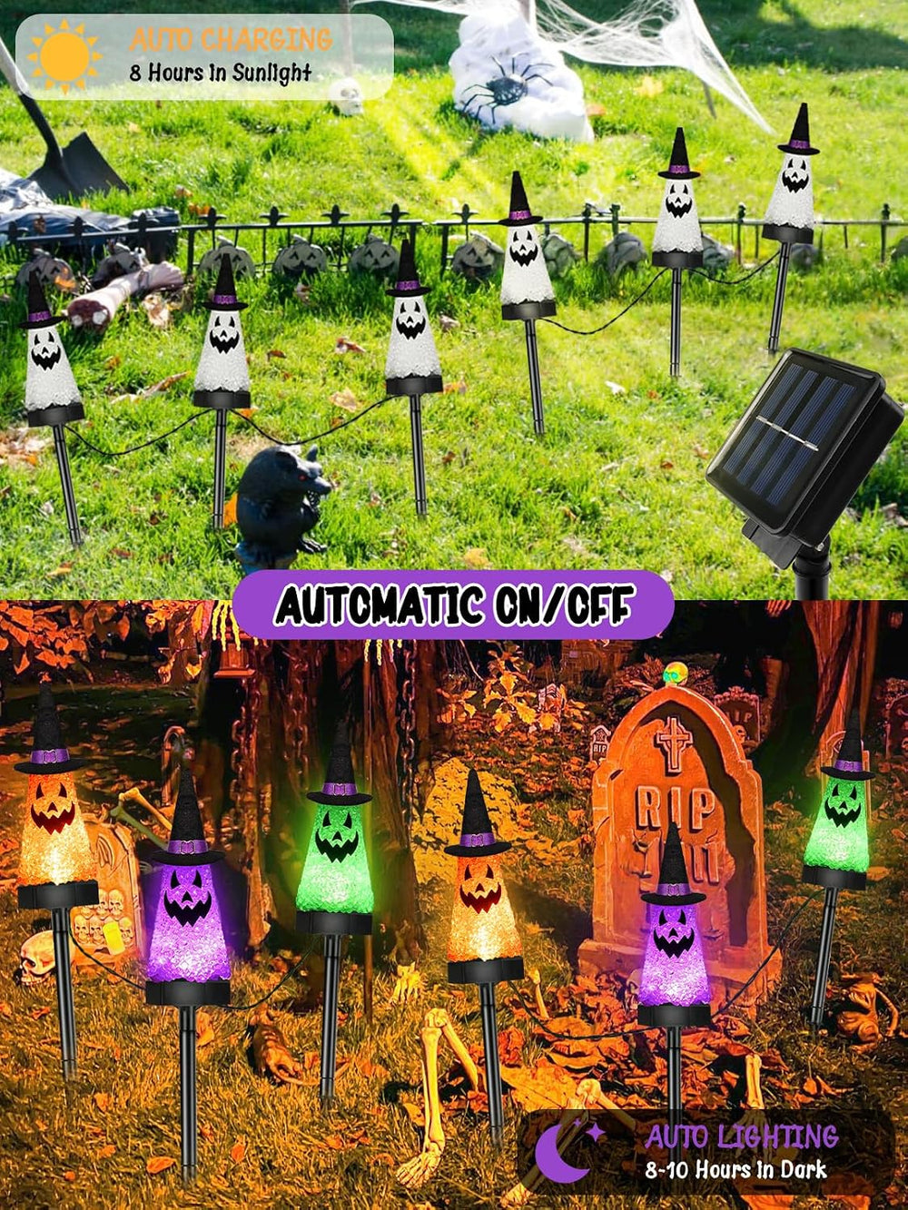 6 Pack Halloween Decorations Outdoor, Solar Ghost Pathway Lights Waterproof