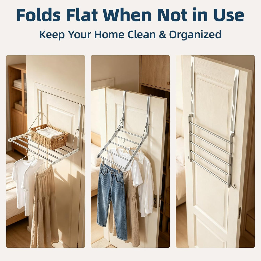 Over Door Clothes Drying Rack 13-23“ Adjustable Foldable Space Saving White