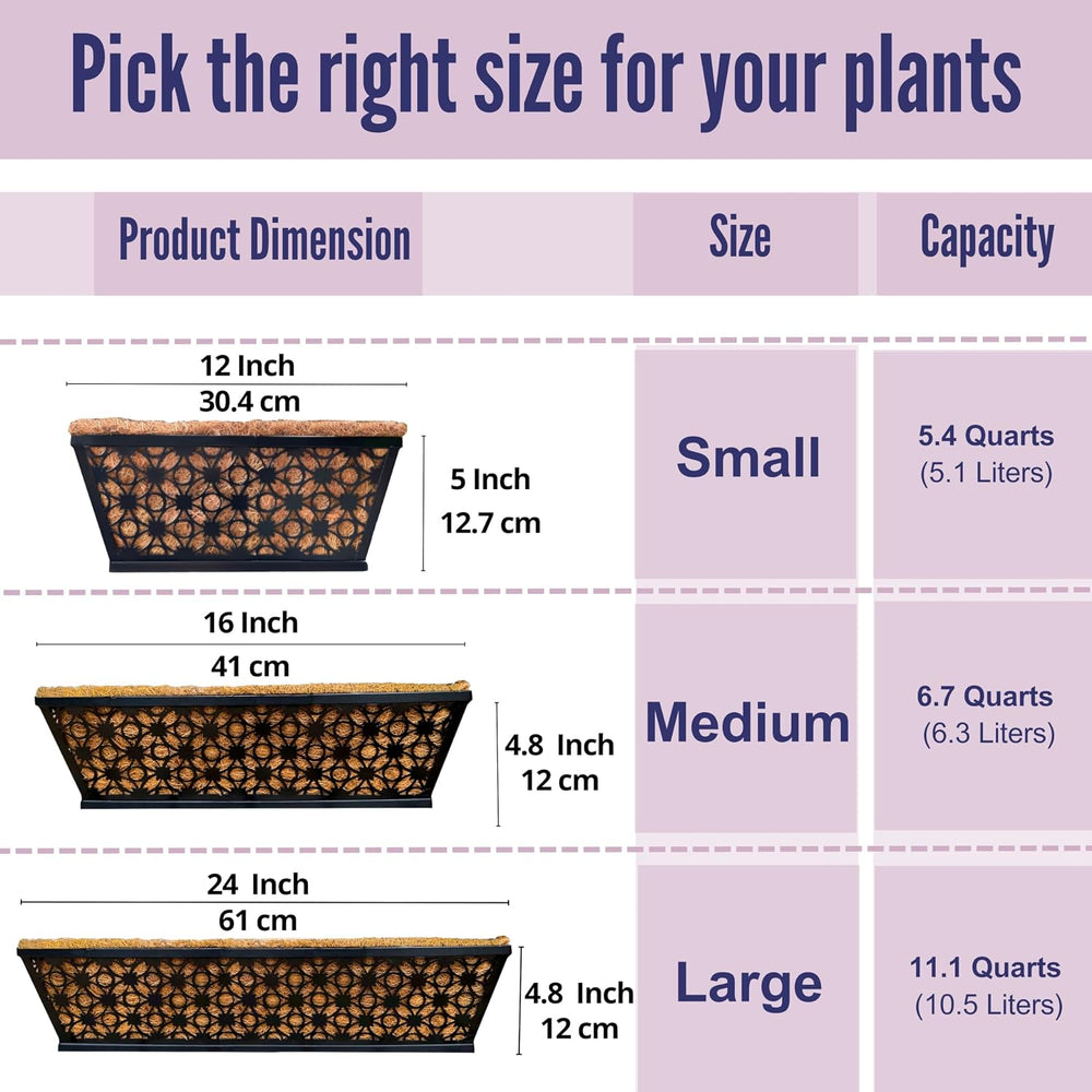 LaLaGreen Deck Black Wall Planter (24 in, 2 Pack) Window Box for Flowers
