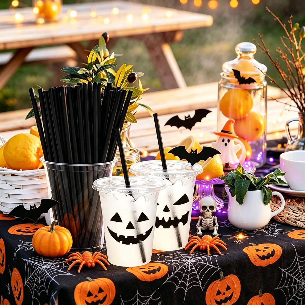 100pcs 12oz Halloween Disposable Plastic Party Cups with Lids & Straws Bulk