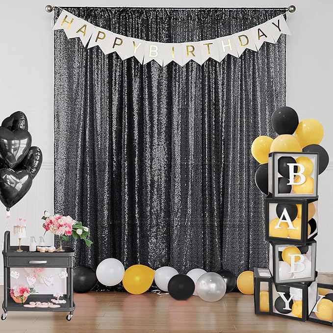 Sugargirl Halloween Black Sequin Backdrop Curtain 4 Panels 2FTx8FT Glitter Bl...