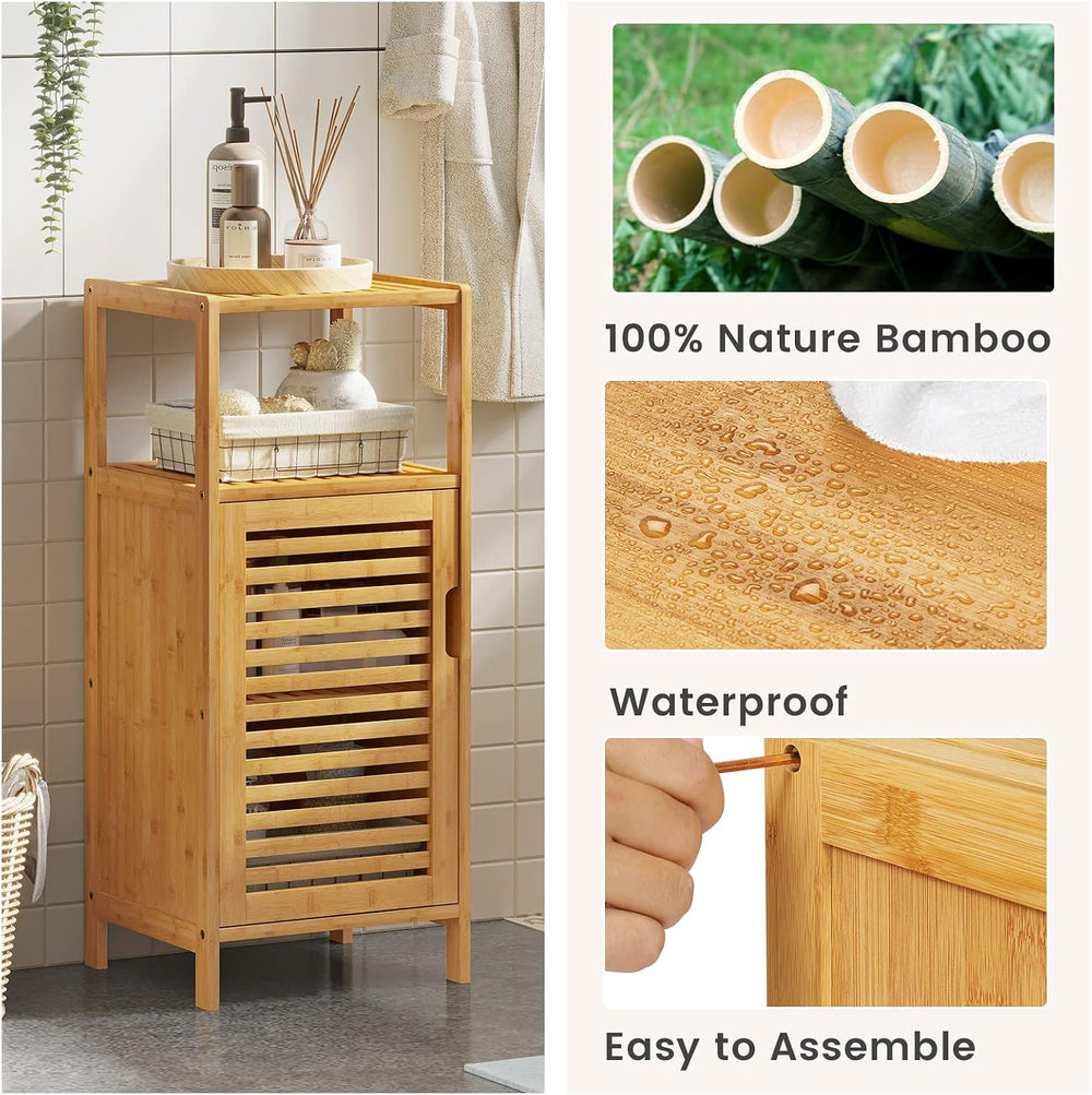 VIAGDO Bamboo Cabinet, Bathroom Storage Cabinet with Single Door and Shelf, F...