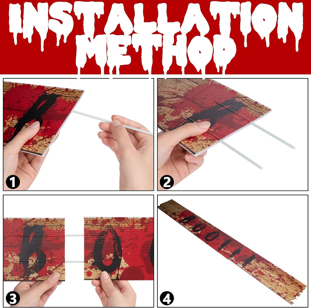 10Pcs 39"x4.7" Halloween Haunted Window Boards, Scary Window Warnin...