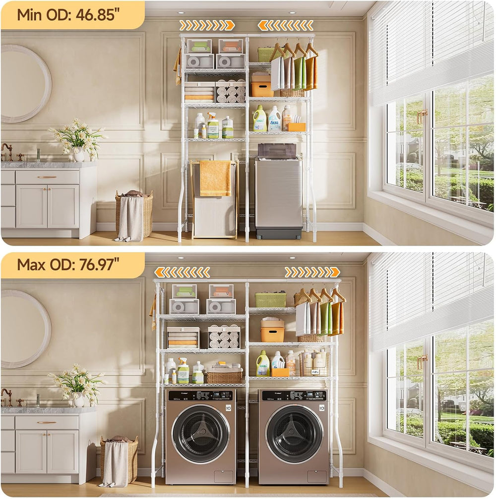 6 Tiers Expandable Over Washer and Dryer Shelves, White