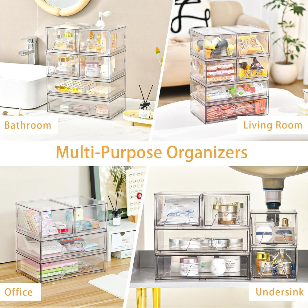 4 Pack Stackable Storage Drawers, Clear Acrylic Organizer, Makeup Organizer