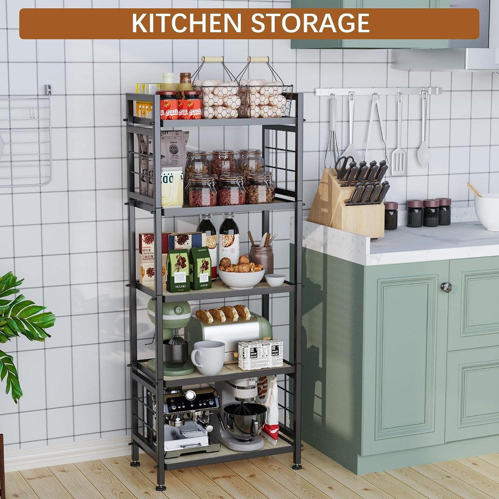 GIOTORENT 5-Tier Pantry Shelves with Wooden Boards, Heavy Duty Storage Shelve...