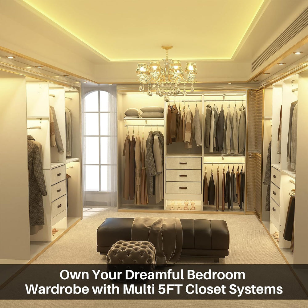 Armocity 5FT Small Closet System with 3 Fabric Drawers, 60 Inches Walk In Clo...
