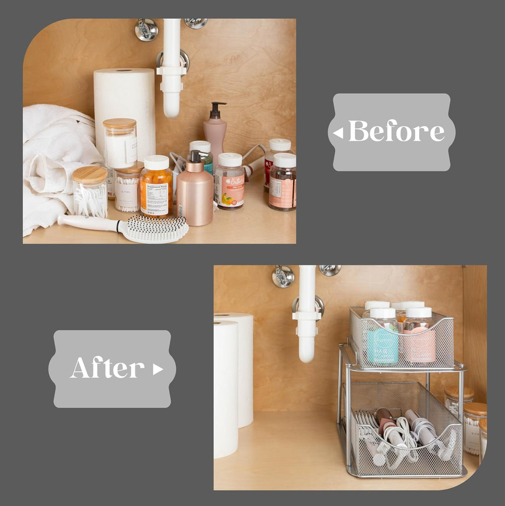 Sorbus Pull-Out Under Sink Organizer, Mesh Construction (Silver, 2 Pack)