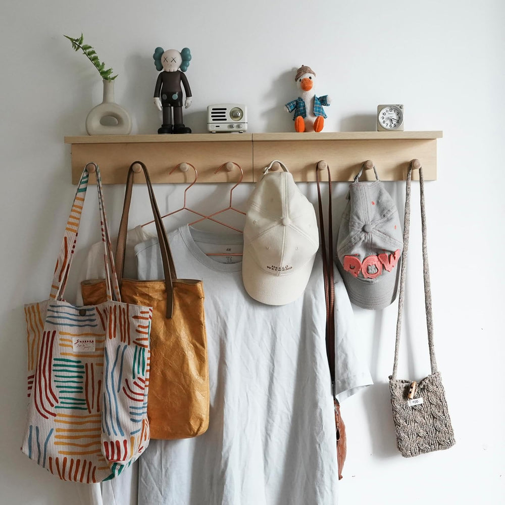 Entrance Coat Rack ,Coat Hooks, Wall-Mounted Wooden Hook Rack, Wall-Mounted S...