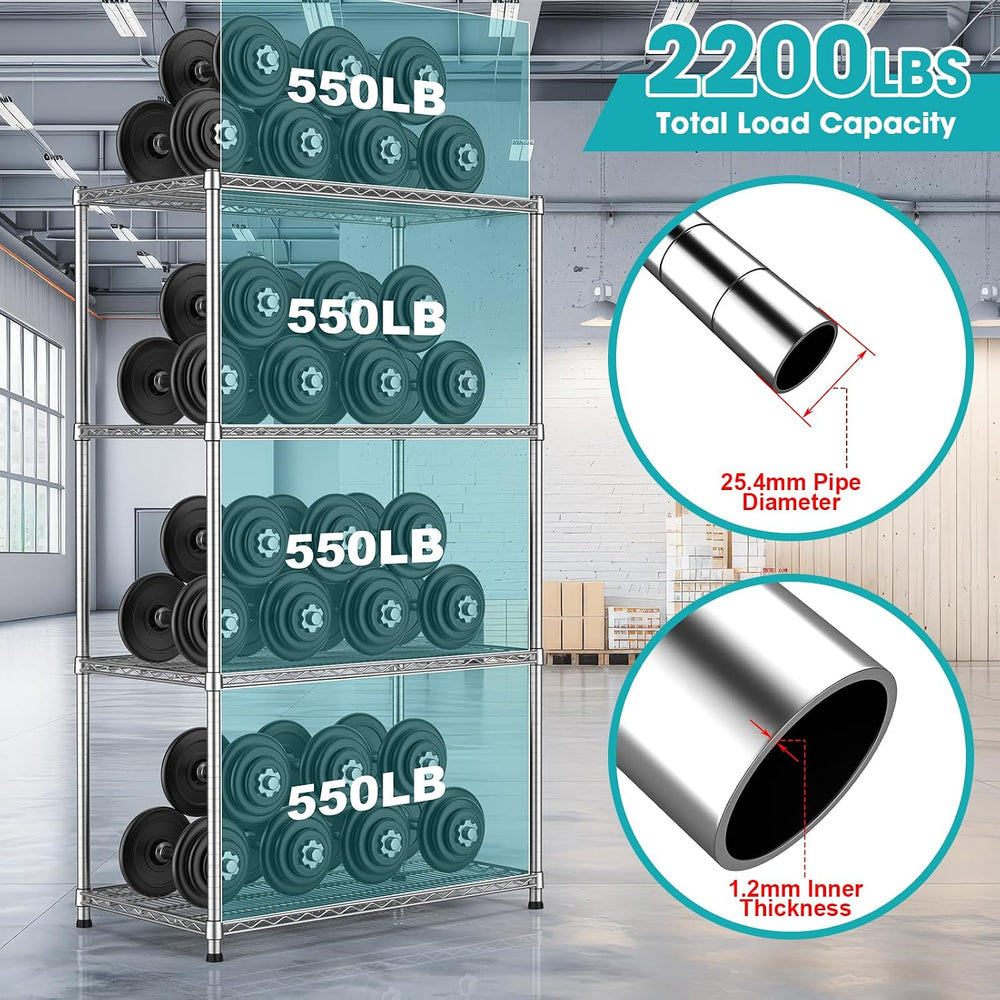 Heavy Duty 4 Tier Wire Shelving Unit 2200 lbs Capacity Garage Shelving Metal ...