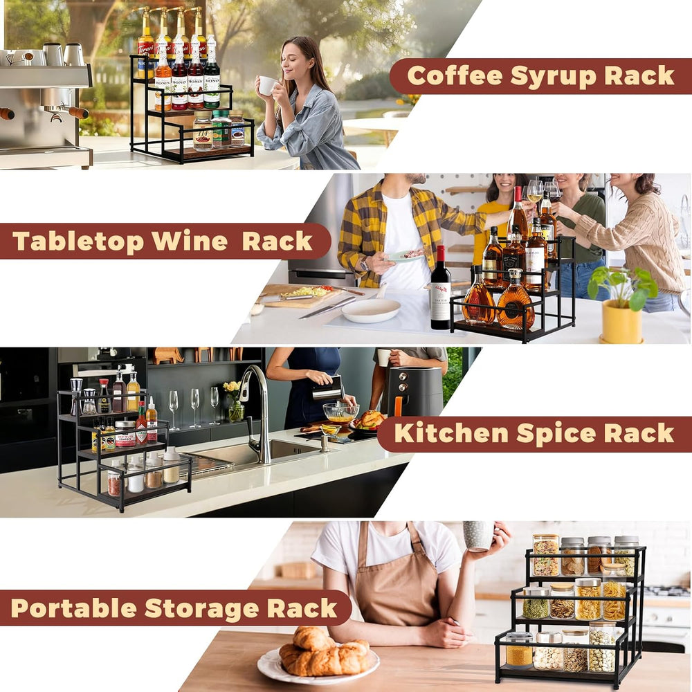 Coffee Syrup Rack Organizer, 3-Tier Metal Bottle Display Shelf, Holds 12 Bott...