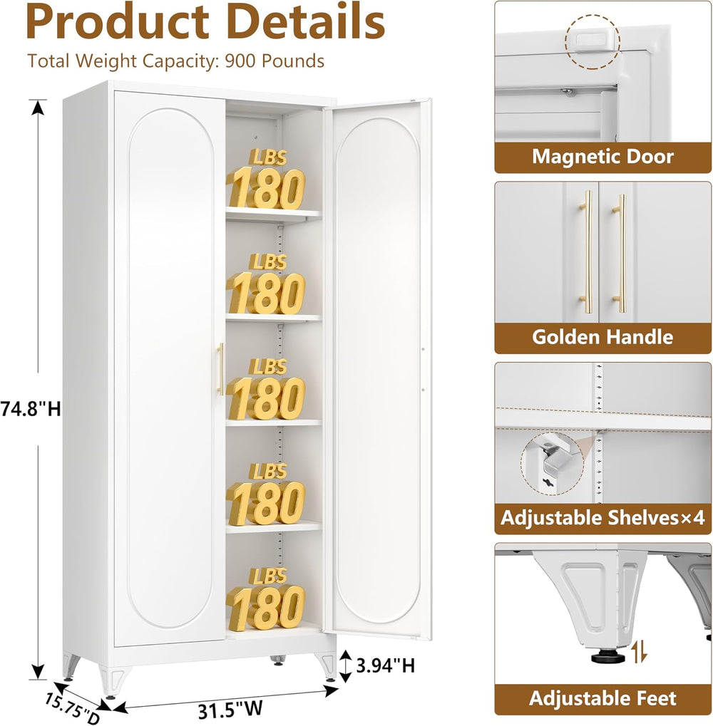 75" Tall Metal Kitchen Pantry Storage Cabinet with Doors and Shelves