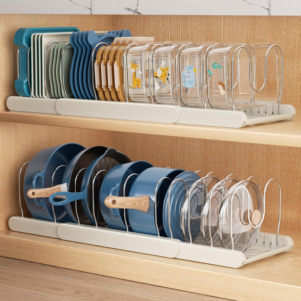 2 Pack Pots and Pans Organizer Under Cabinet, ABS Base, 10 Dividers