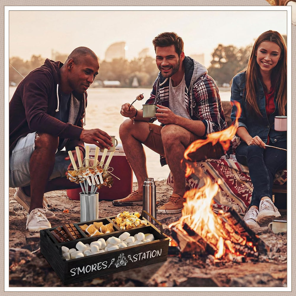 Reallnaive 35 Pcs Smores Station Box Farmhouse, Flame Pattern, Black
