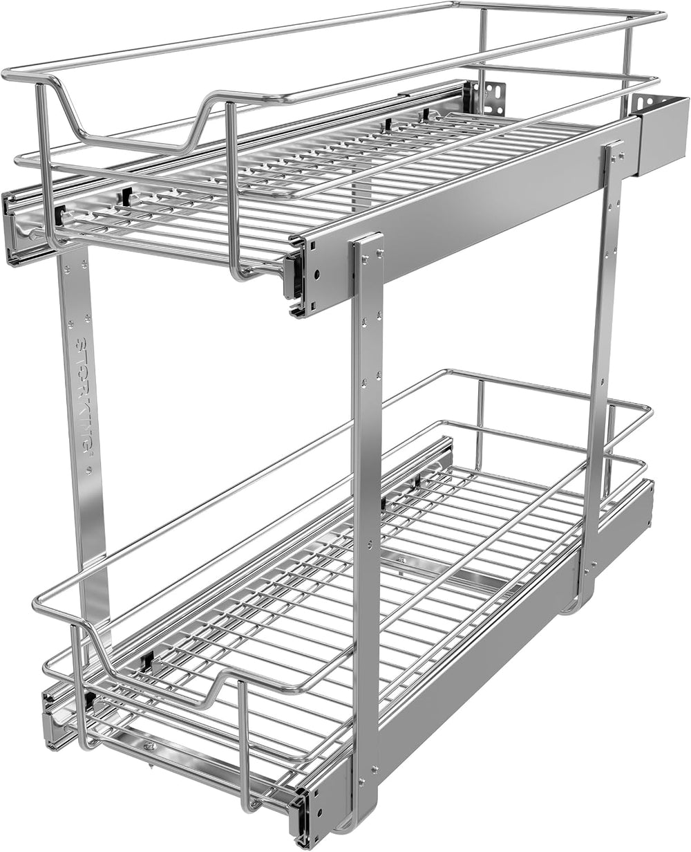 2 Tier Pull Out Cabinet Organizer 9" W X 22" D, Chromed, Full Slide...