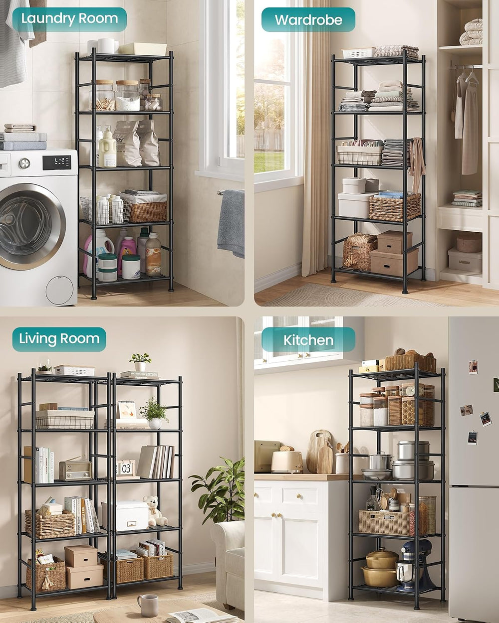 SONGMICS 5-Tier Shelving Unit, Steel Storage Rack, 11.8 x 15.7 x 56.7 Inch