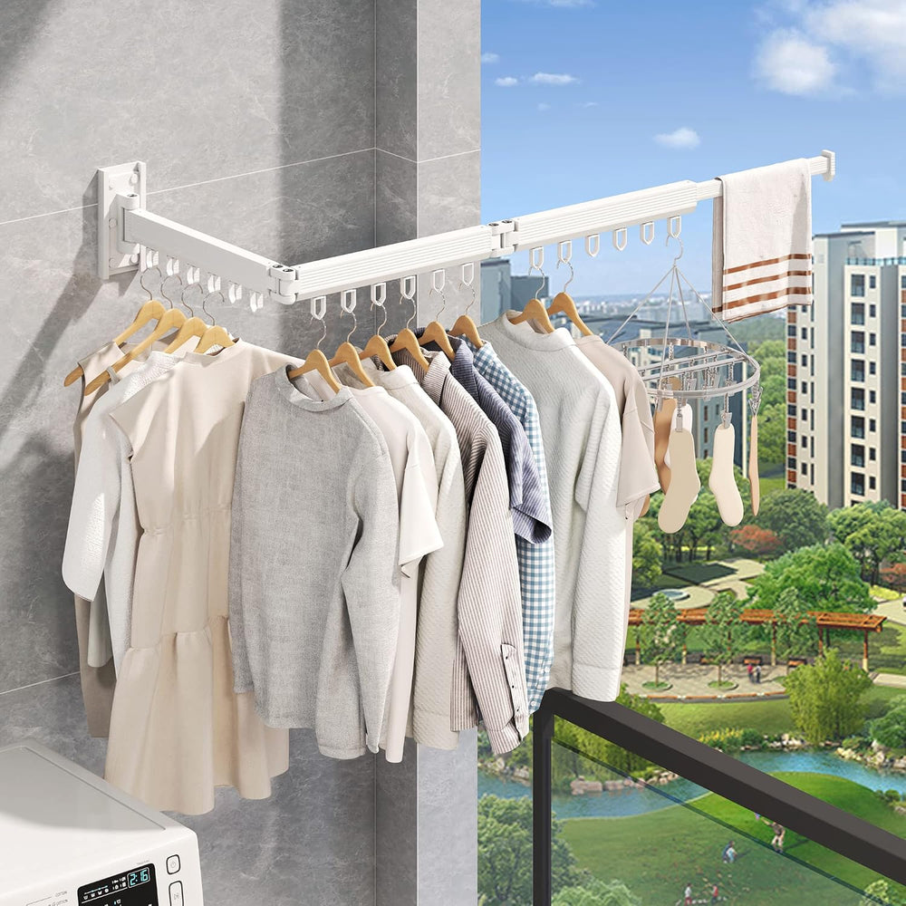 Wall Mounted Foldable Clothes Drying Rack, Heavy Duty 3-Fold Laundry Airer wi...