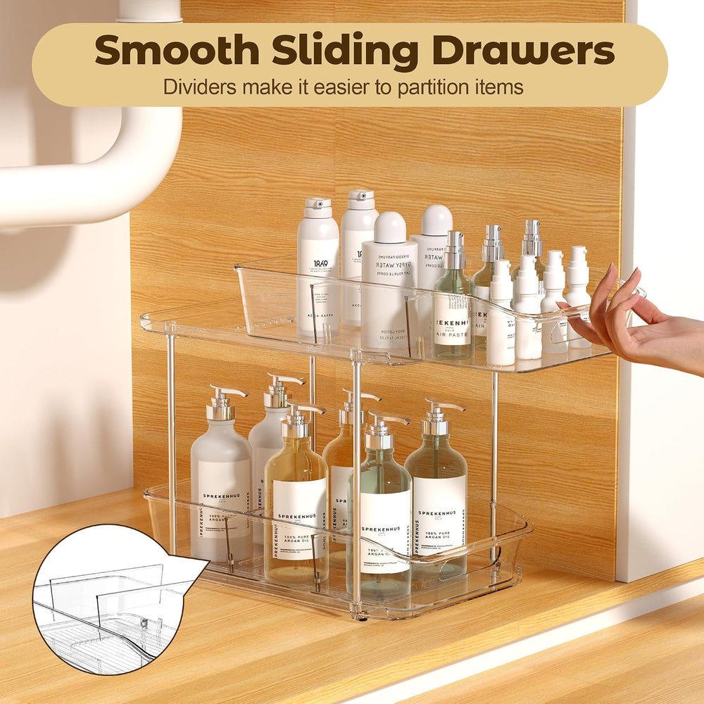 incostar 2 Tier Pull-Out Storage Organizer for Bathroom and Kitchen, Under Si...