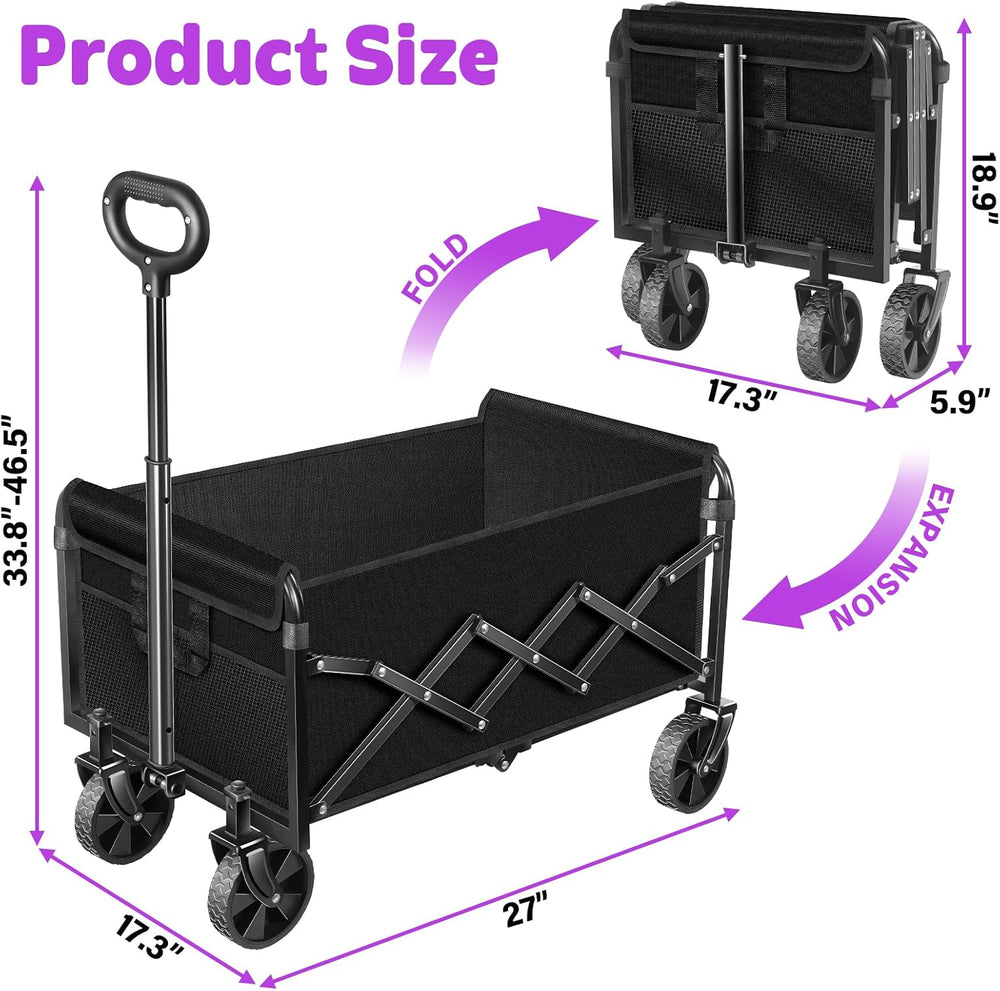 Wagons Carts Foldable, 280 lbs Collapsible Wagon with Wheels for Camping
