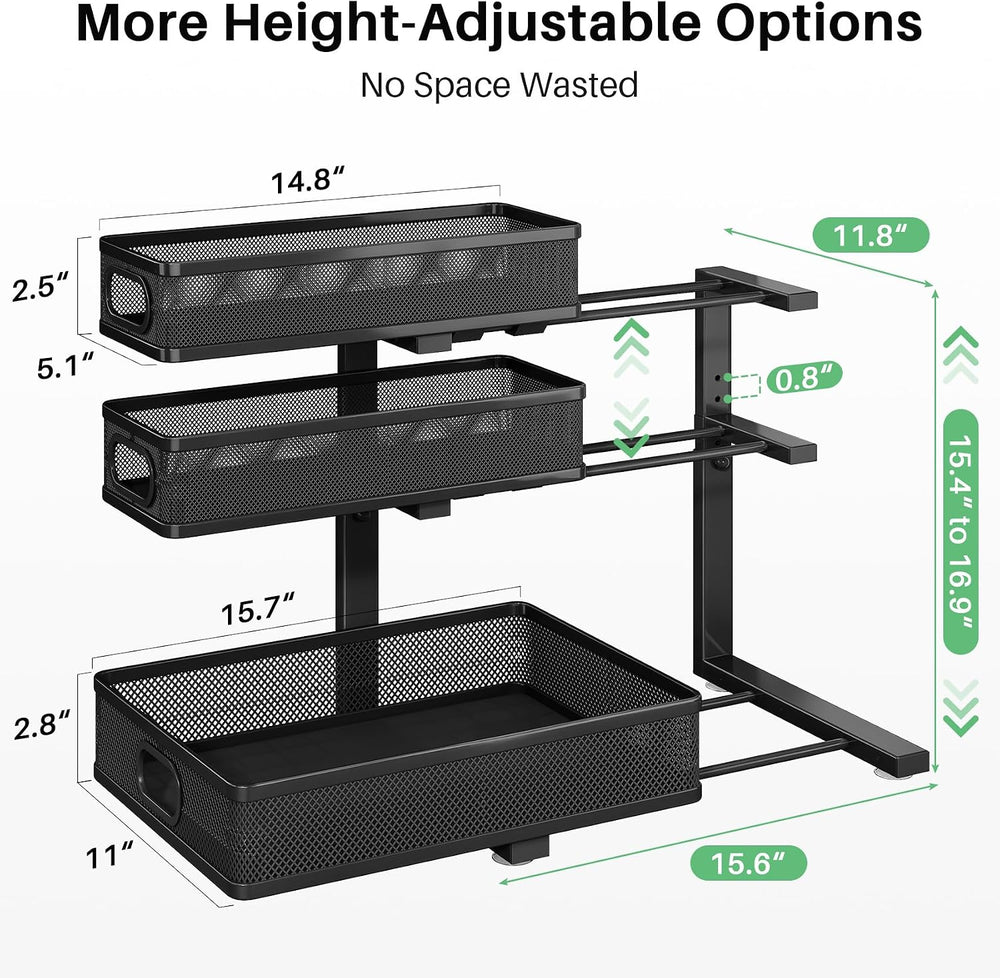 Kitstorack Under Sink Organizer, 1-Pack 3-Tier Height Adjustable Thickened Me...