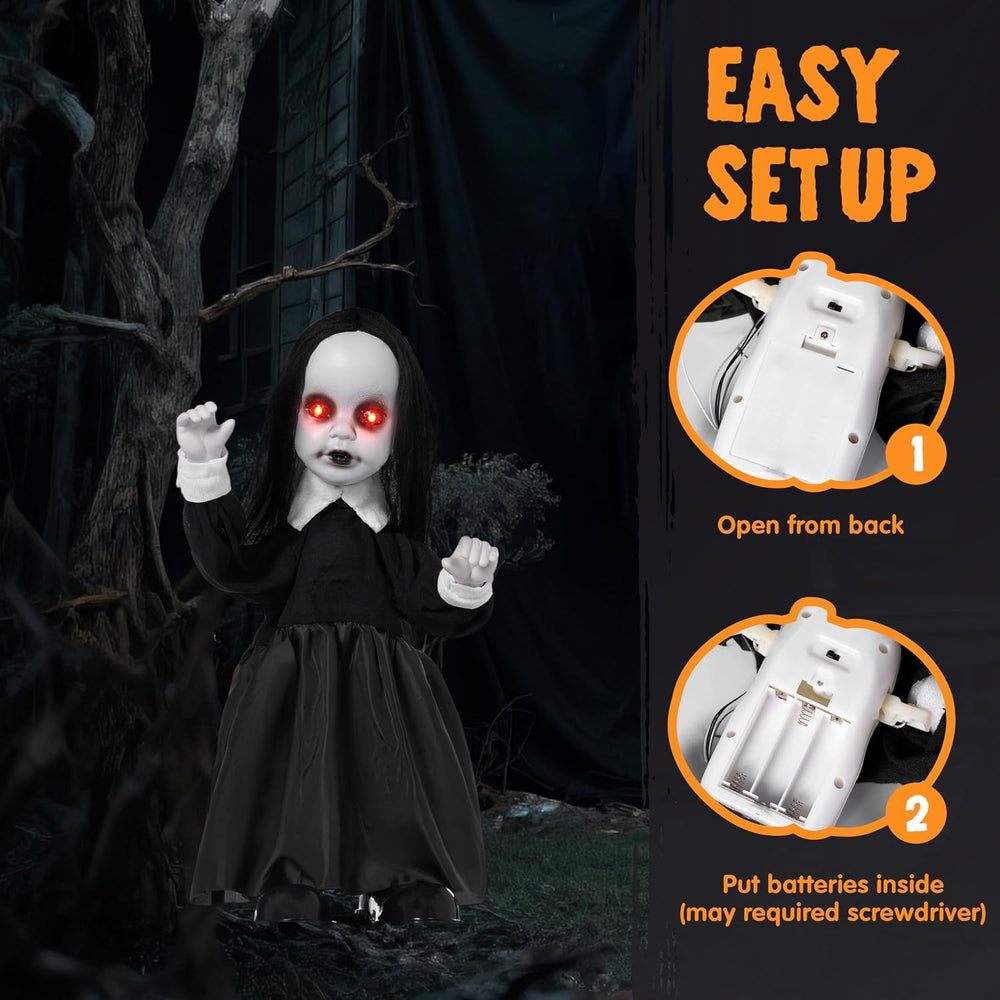 JOYIN Scary Halloween Decorations Outdoor, Black Zombie Girl Ghost Animatroni...