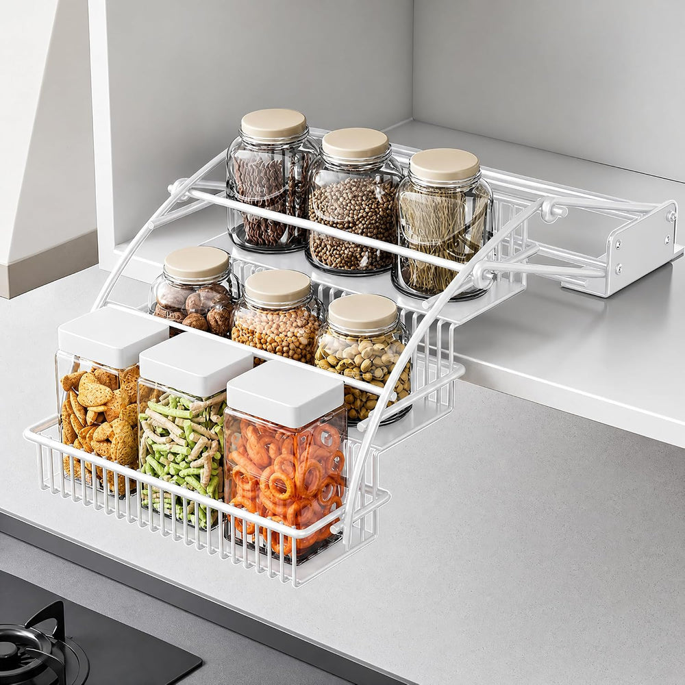 3-Tier Pull Down Spice Rack Organizer Expandable Pull-Out for Upper Cabinet