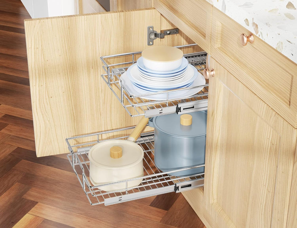 LOVMOR Individual Pull Out Cabinet Organizer, 2 Tier Slide Out Cabinet Drawer...