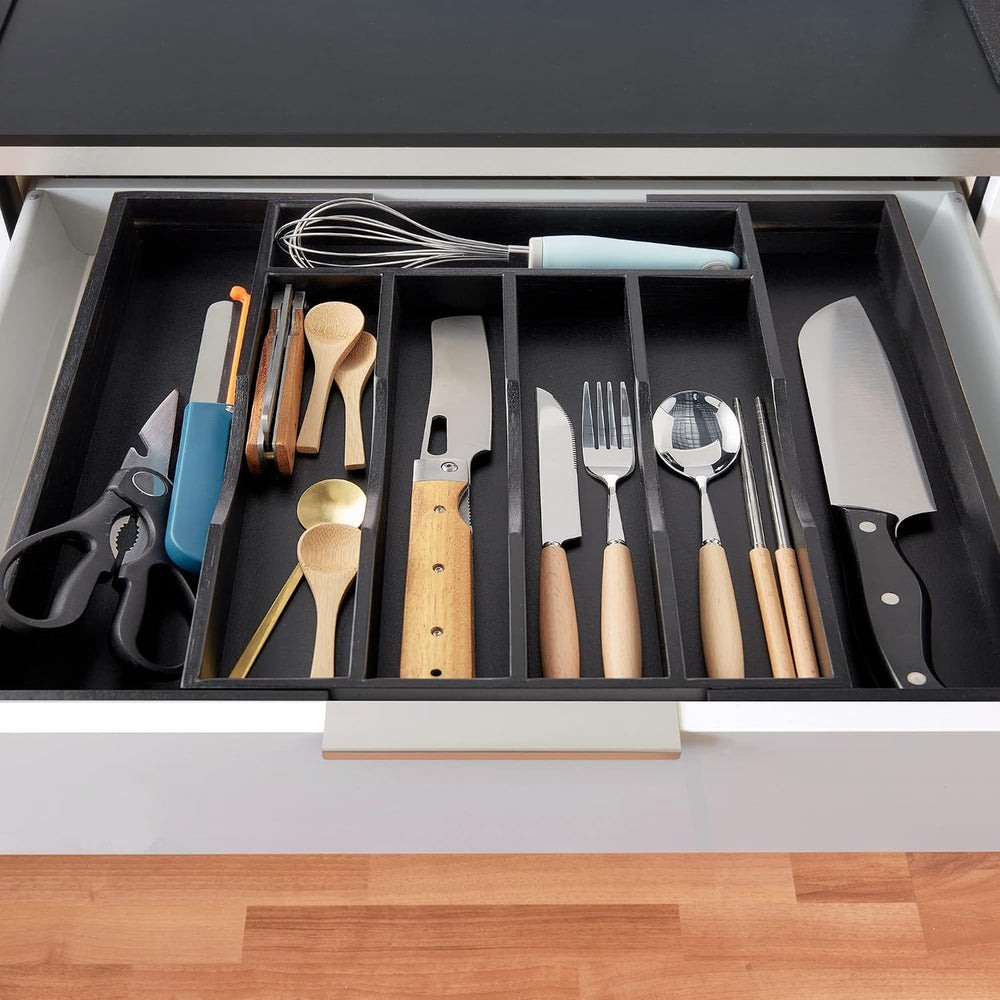 Expandable Bamboo Kitchen Drawer Organizer for Cutlery and Utensils, Adjustab...