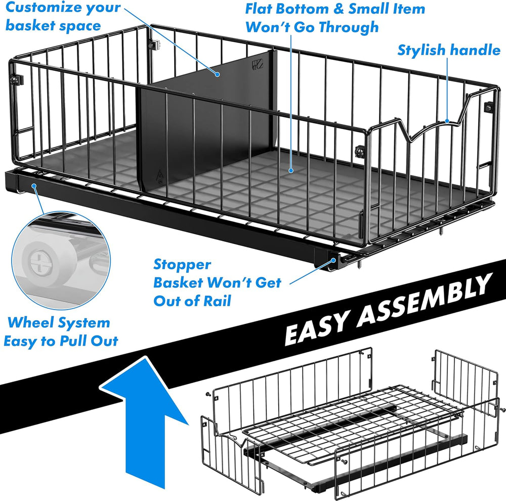 Simple Houseware Pull-Out Cabinet Sliding Basket, 17.2Dx9.7Wx5H, Black