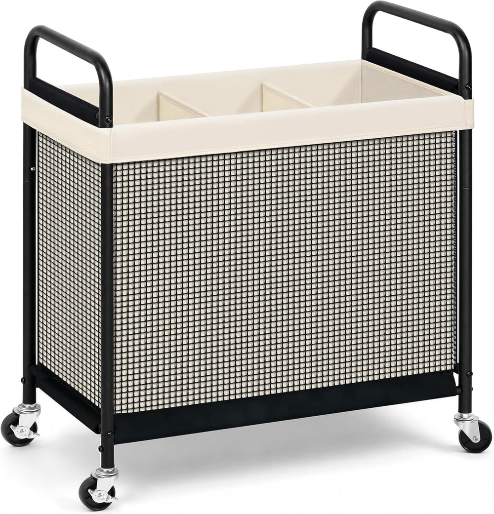 STORAGE MANIAC Rolling Laundry Hamper with Wheels 3-Section Laundry Sorter Ro...