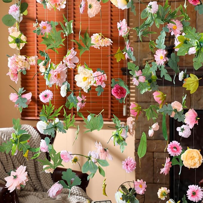 XunYee 6 Pcs 35.4 ft Flower Garlands Hanging Wildflower Backdrop Decoration A...