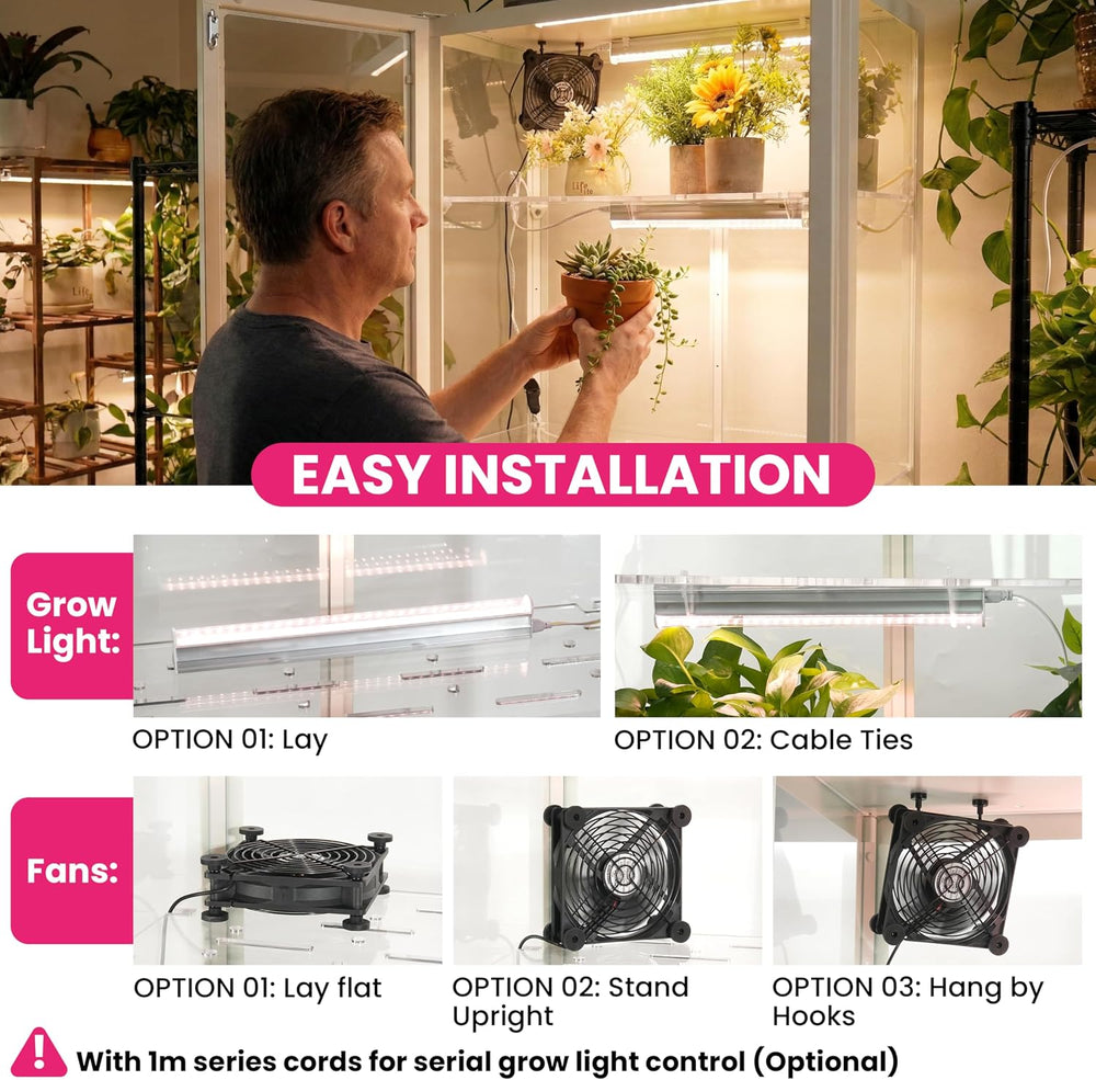LUVCOSY 4 Pack T5 Grow Light Strips + 2 Pack USB Fans for Indoor Plants