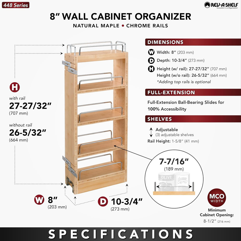 Rev-A-Shelf Pullout Kitchen Cabinet Organizer, Min Cabinet Opening 8.5" W