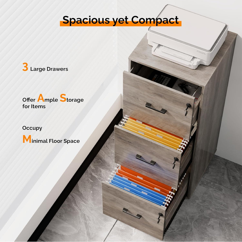 VINGLI 3 Drawer File Cabinet with Lock, Home Office Filing Organizer, for Let...