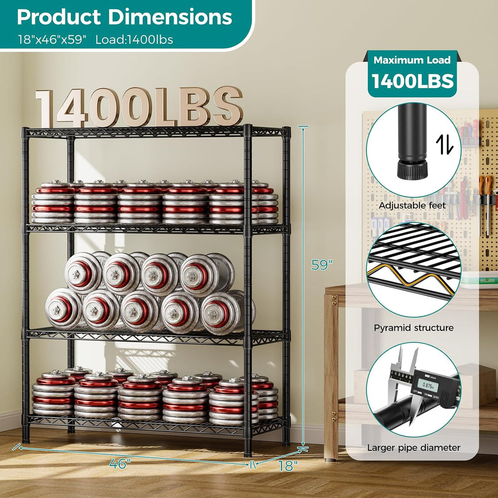 4 Shelves Adjustable Shelf Heavy Duty Wire Storage Shelving Metal