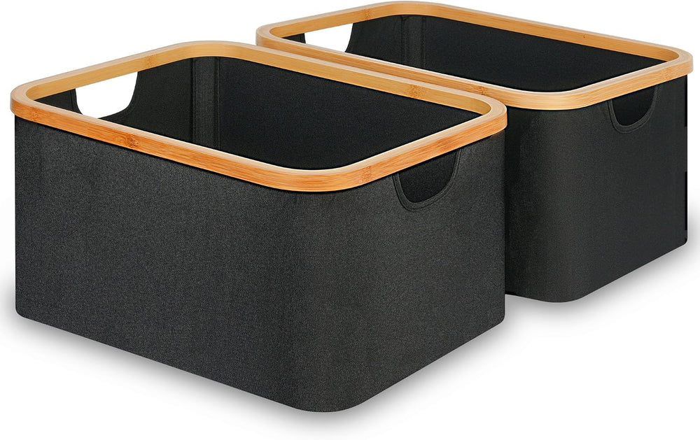 efluky Storage Baskets for Organizing, Fabric Storage Bins with Bamboo Handle...