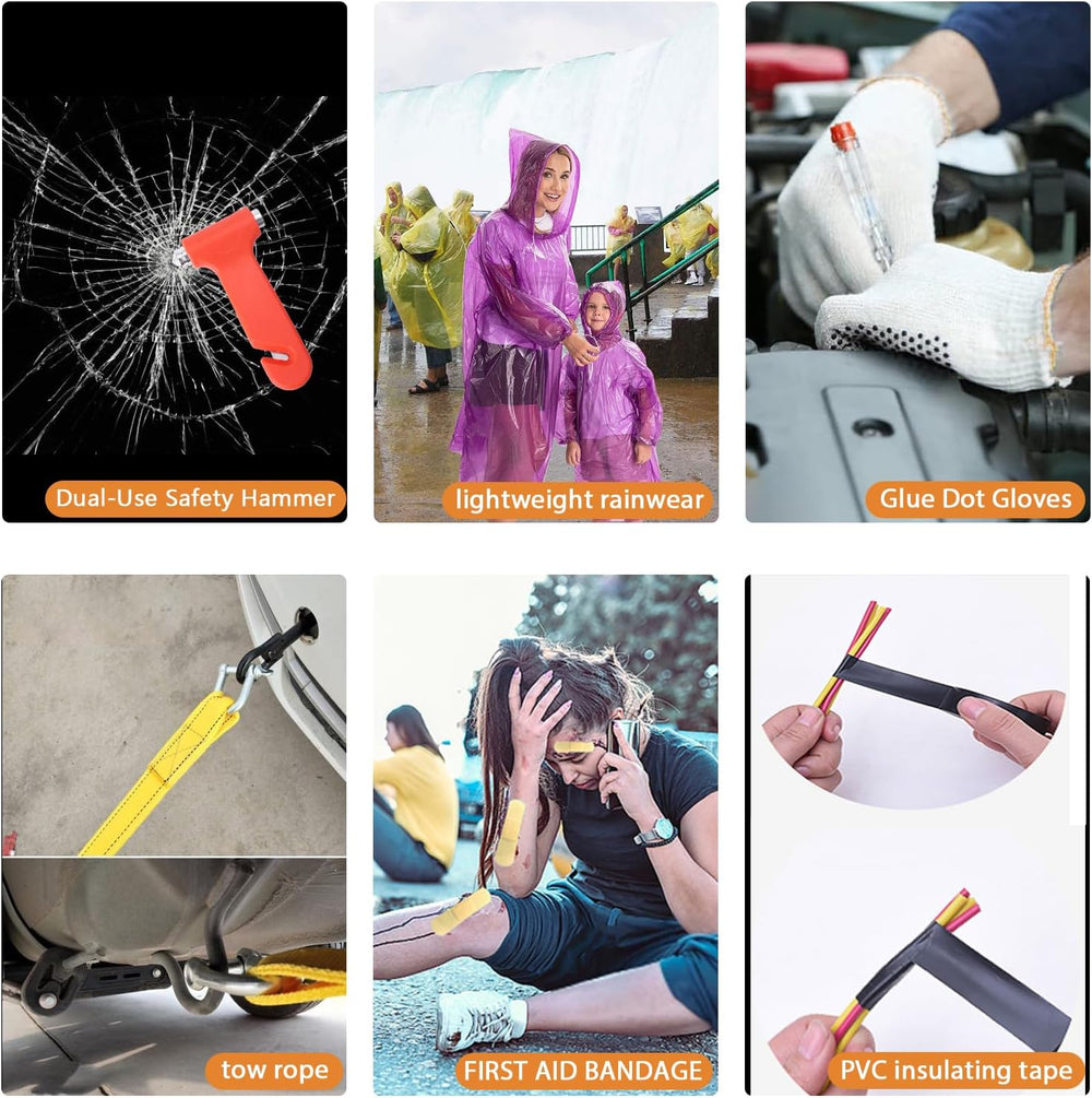 LIANXIN Emergency Car Kit,Car Safety Kits with Jumper Cables Safety Hammer