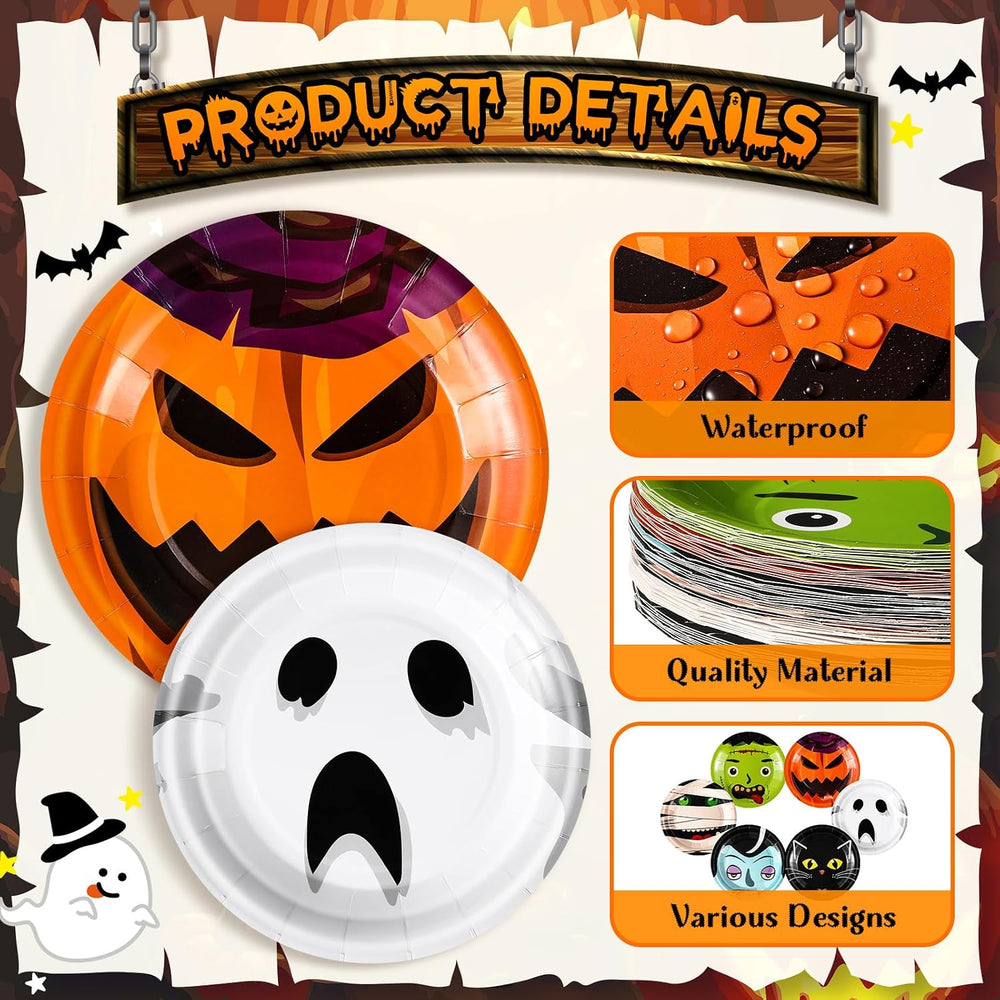 Jingmore 240 Pcs Halloween Party Supplies Dessert Plates Cups, Napkins