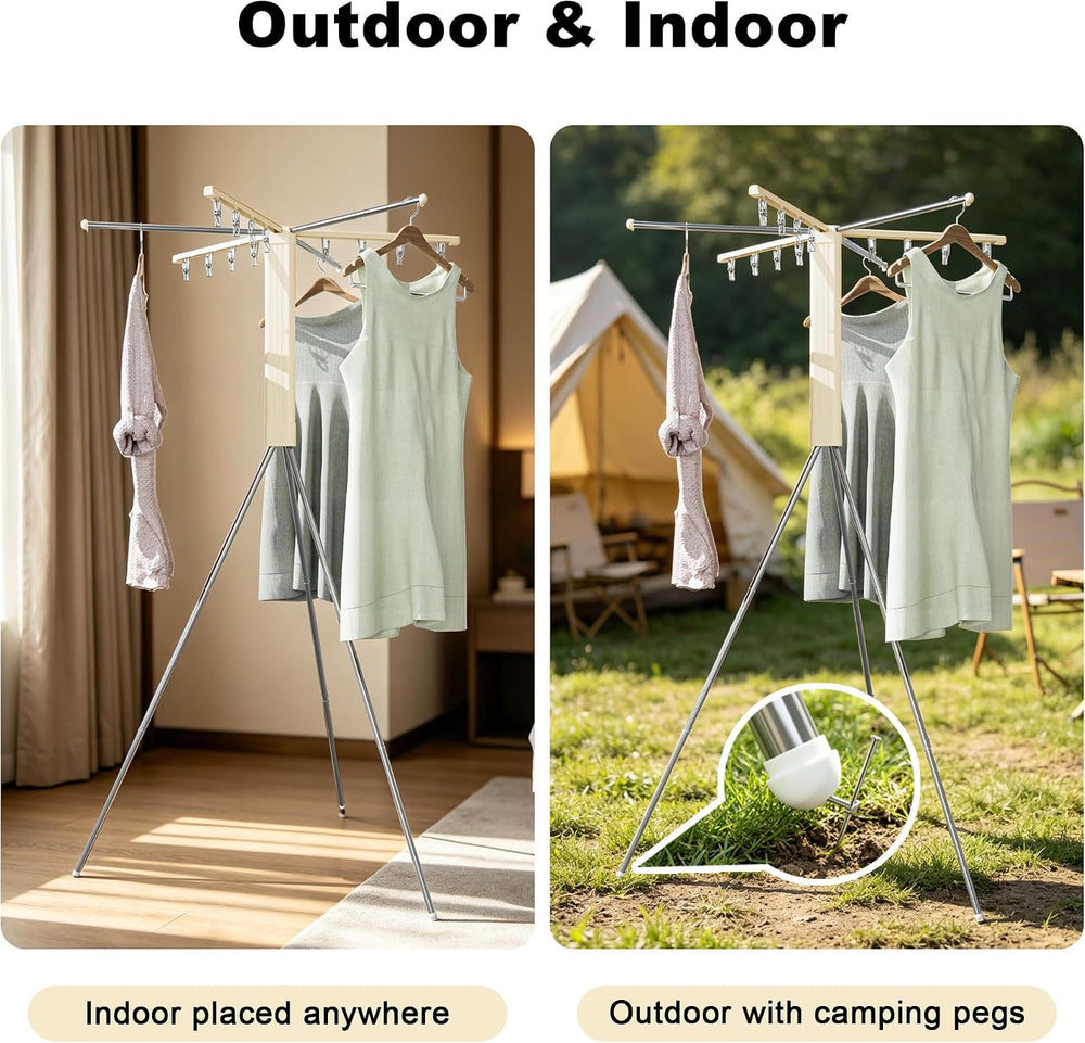Foldable Tripod Clothes Drying Rack - 6 Clothes Arms & 12 Underwear Clips...