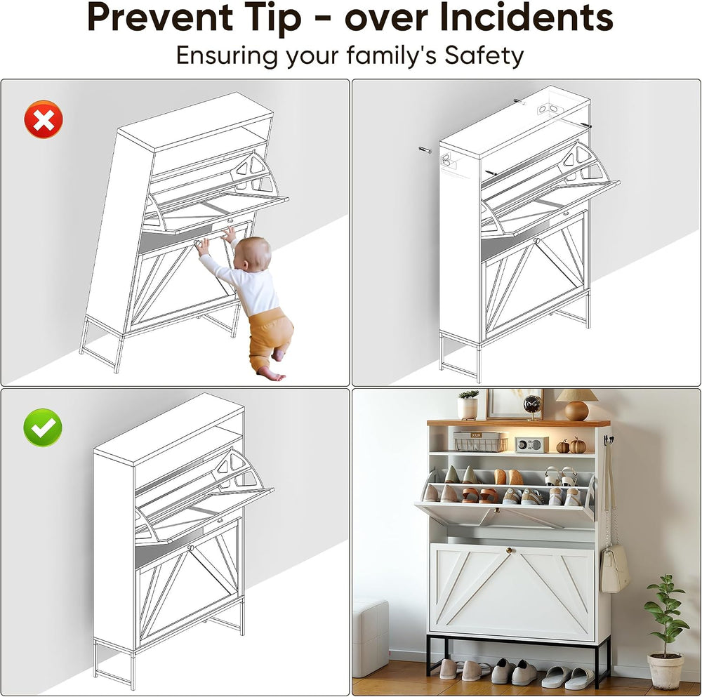 PARTPHONER Shoe Storage Cabinet with 2 Flip Drawers, Modern Hidden Shoe Stora...