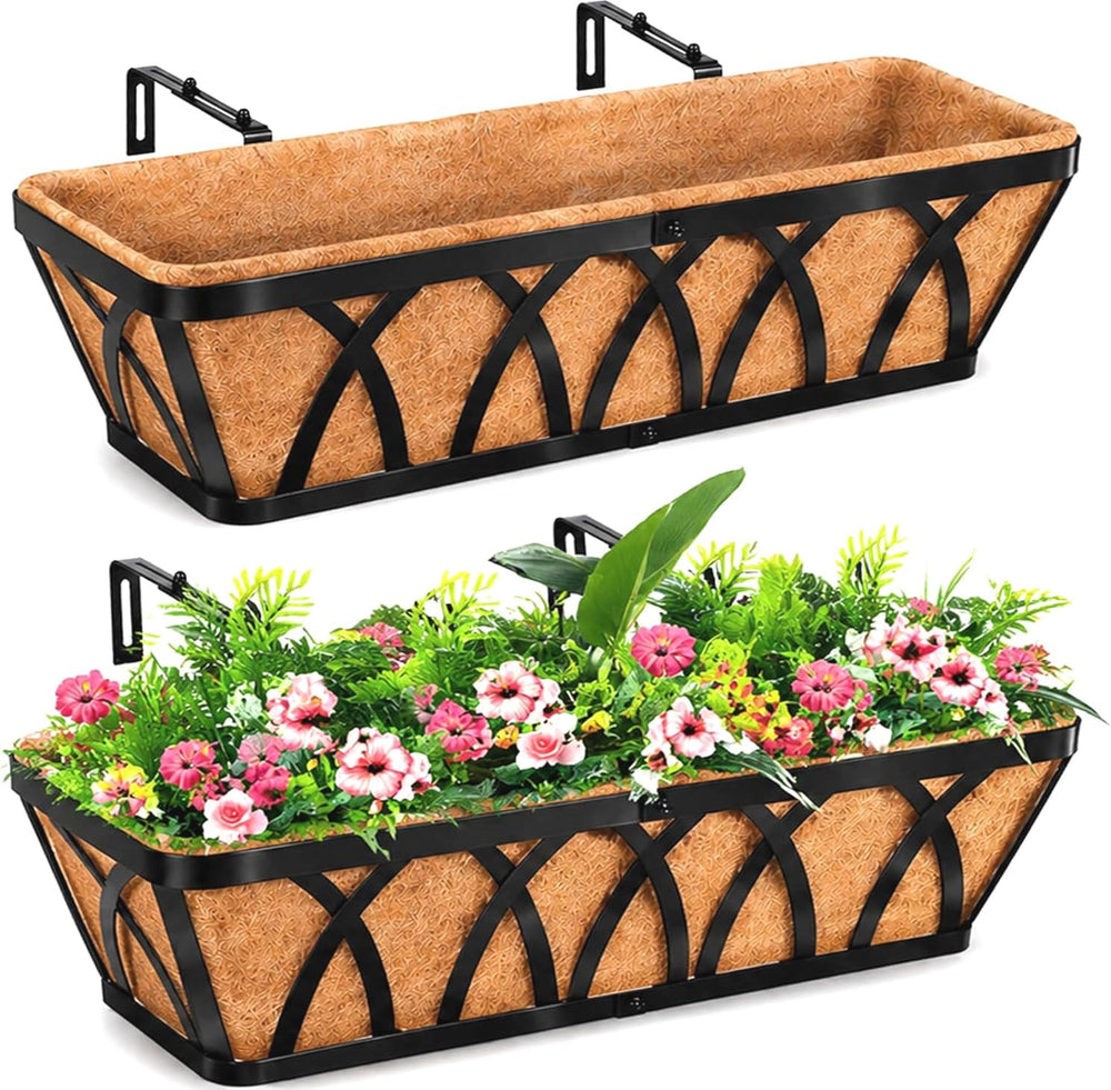 Deck Railing Planter Window Box - 2 Pack 30 Inch Deck Balcony Rail Planter wi...