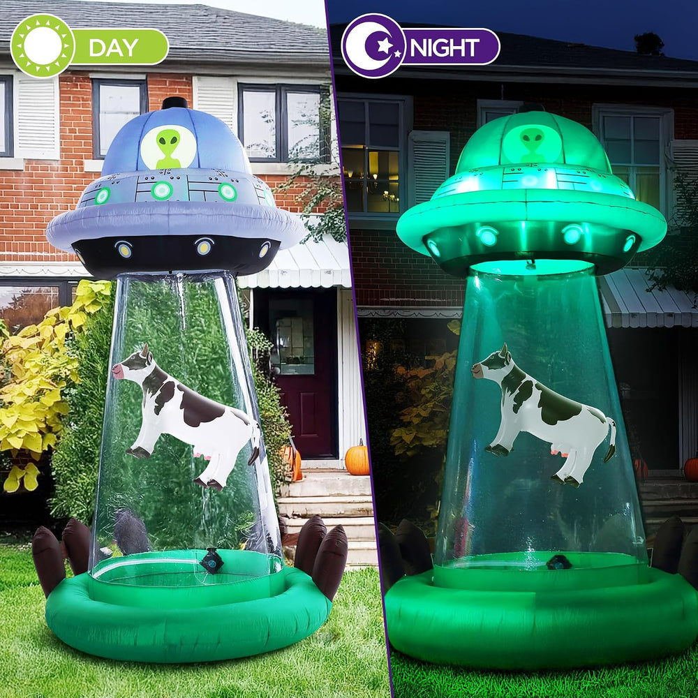 ZPISF 10 FT Halloween Inflatables UFO with Floating Cow Outdoor Decorations