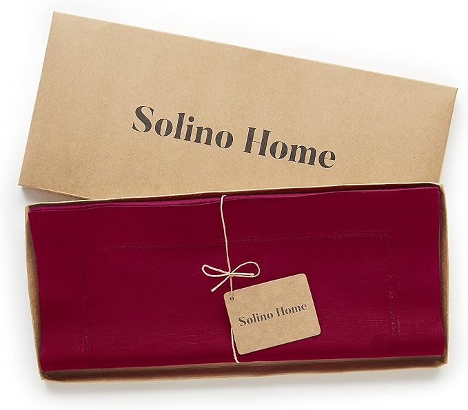 Solino Home Cotton Linen Red Table Runner 90 Inches Long - Hemstitch 14 x 90 ...