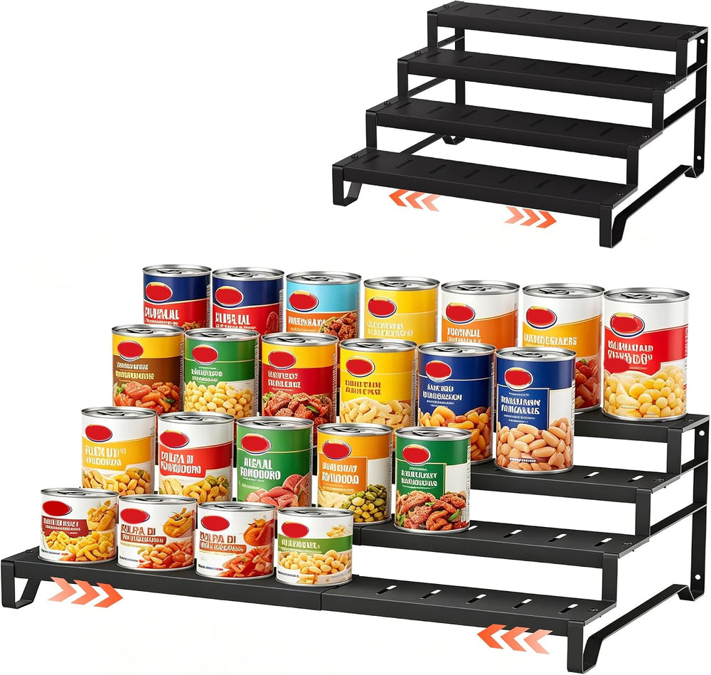 Expandable Can Organizer for Pantry, 4 Tier Metal Canned Food Storage