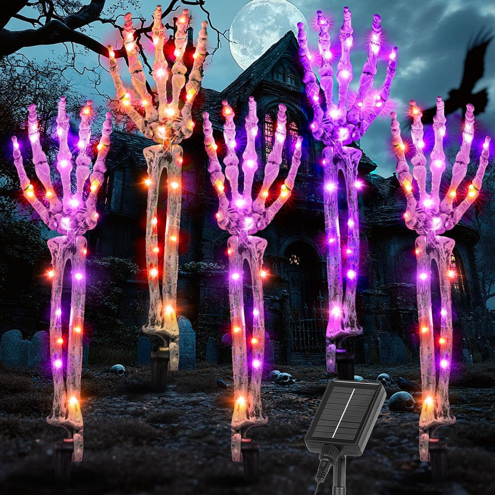 5-Pack Halloween Decorations Outdoor, Solar Lighted Skeleton Arm Stakes