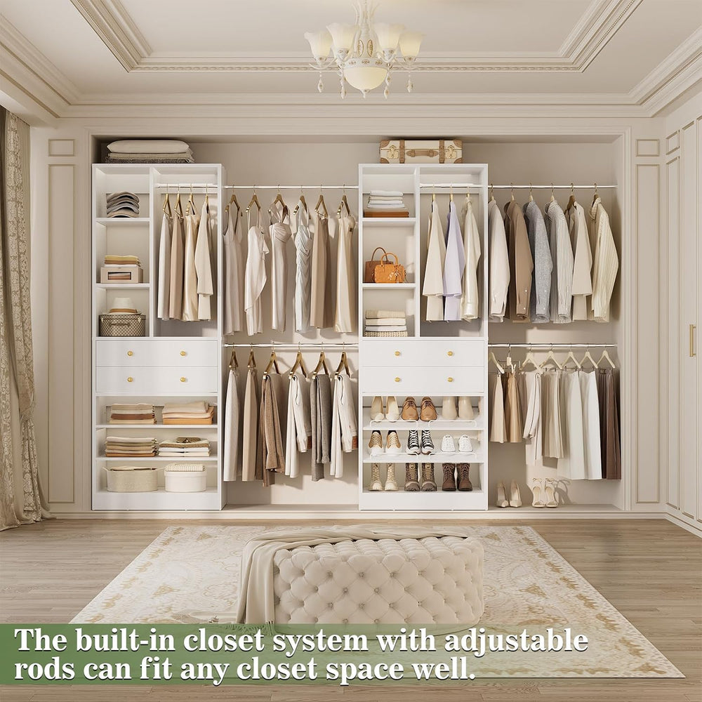 Besiost Closet System, Up to 134"/11.2 FT Closet Organizer with 4 Wooden...