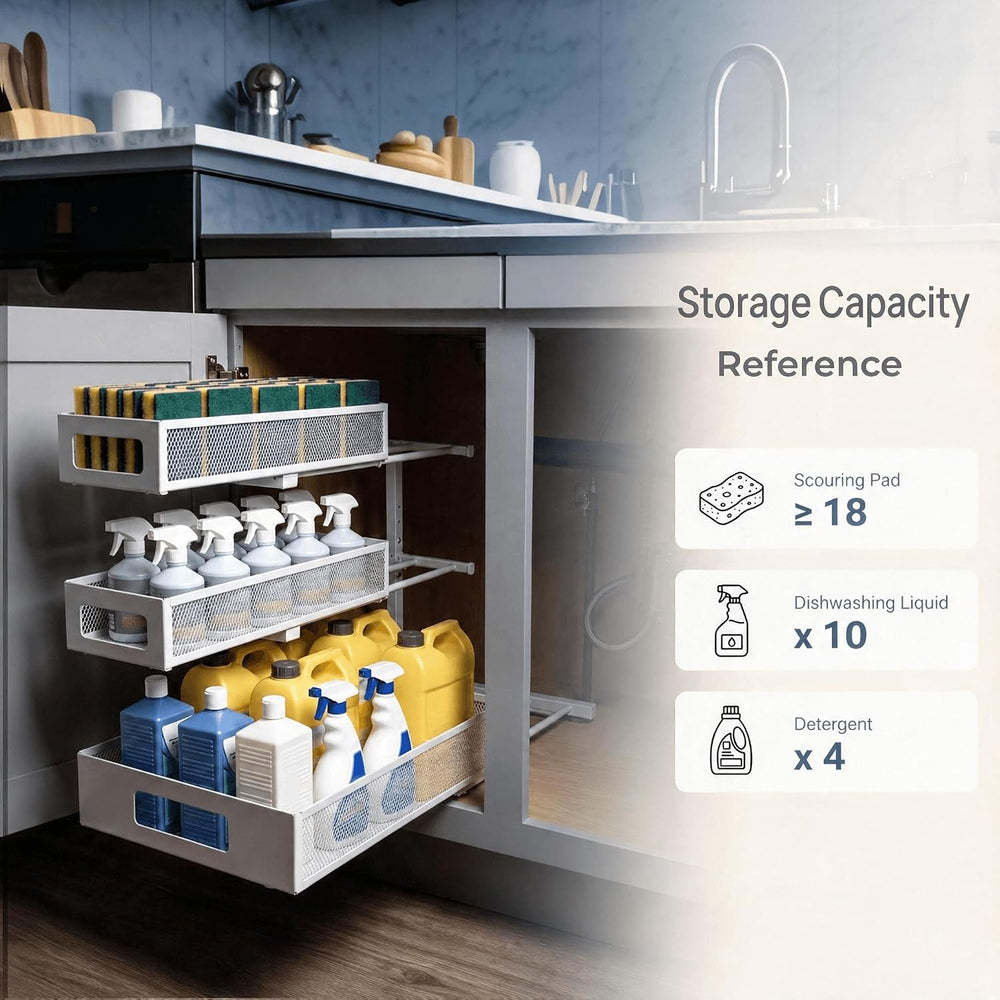 3-Tier Under Sink Organizer, Pull-Out Drawers, 2-Pack White